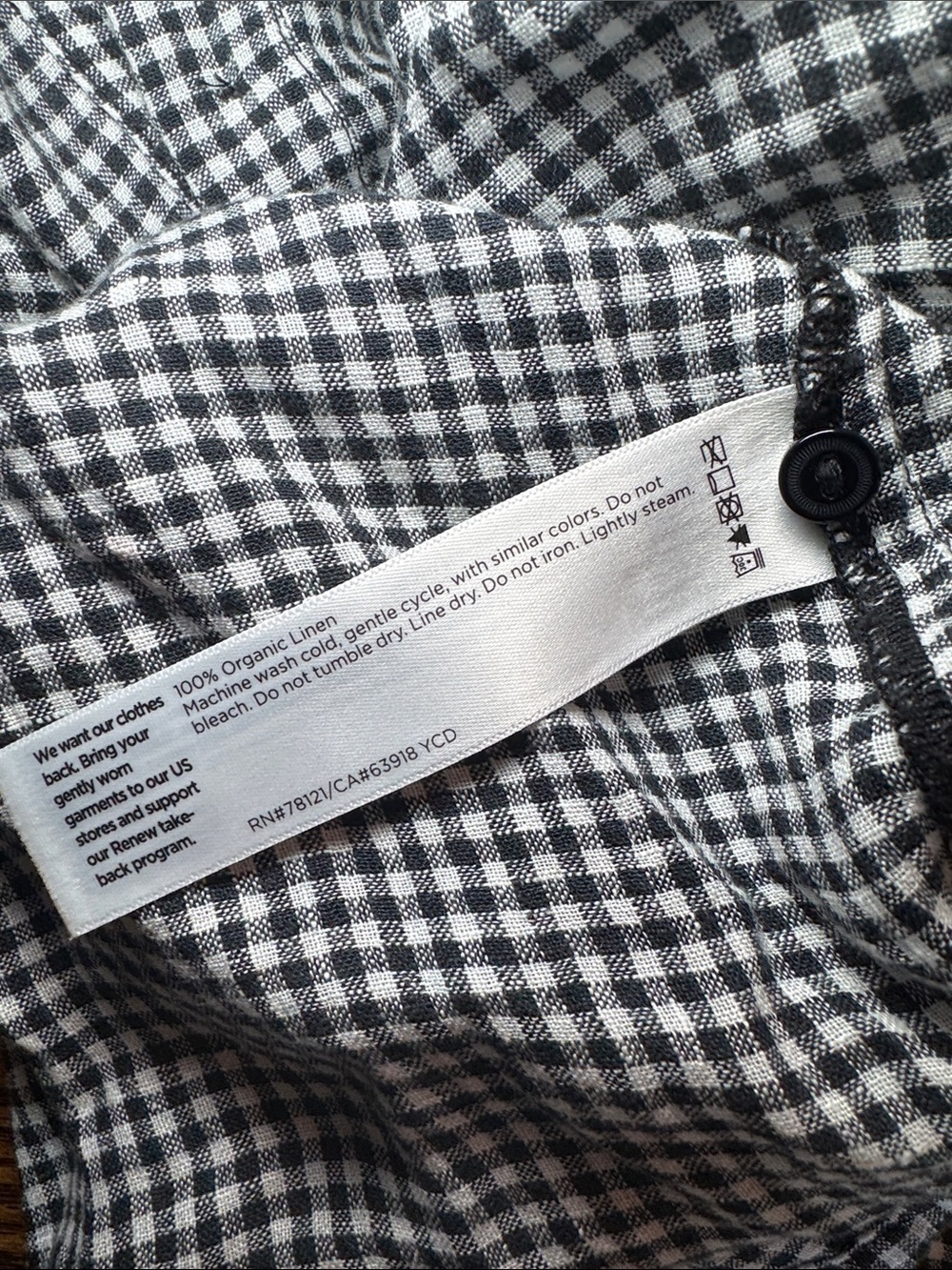 Eileen Fisher B&W Gingham Sleeveless Button-Down Tank 100% Organic Linen - Picture 8 of 8